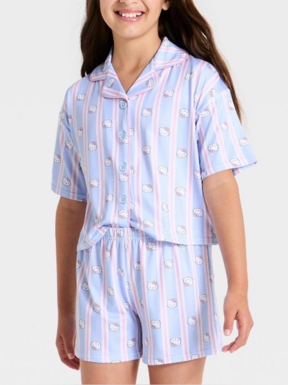 Girls' 2pc Hello Kitty Button-Down PJ Set sz 7/8 - NWOT